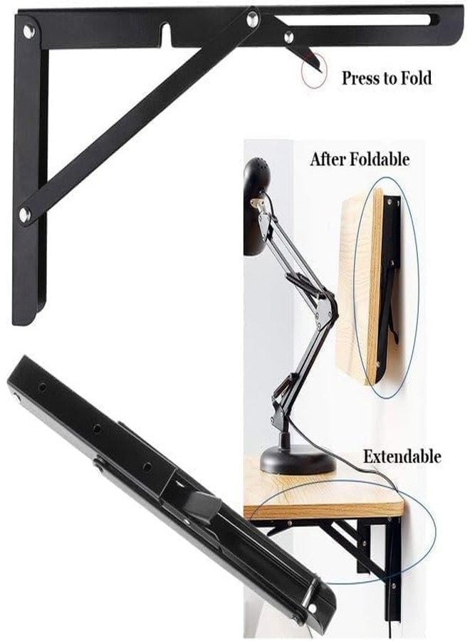 BOSCO® 24-Inch Heavy Duty Folding Shelf Brackets - Wall Mounted Table & Shelf Supports Stainless Steel with Matte Black Finish Space Saving Hinges, 200 lbs Load Capacity - Pair with Fittings - Image 4
